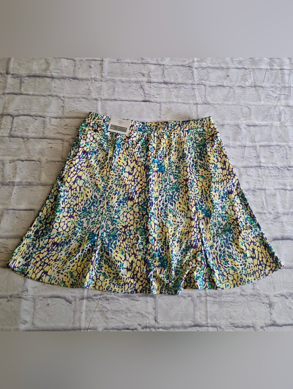 Yellow Printed Flared Skort with Teal and Purple Accents